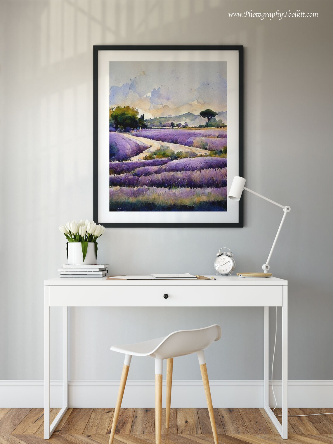 Winding Path Through Purple Lavender Fields Watercolor Landscape Poster - Image 2