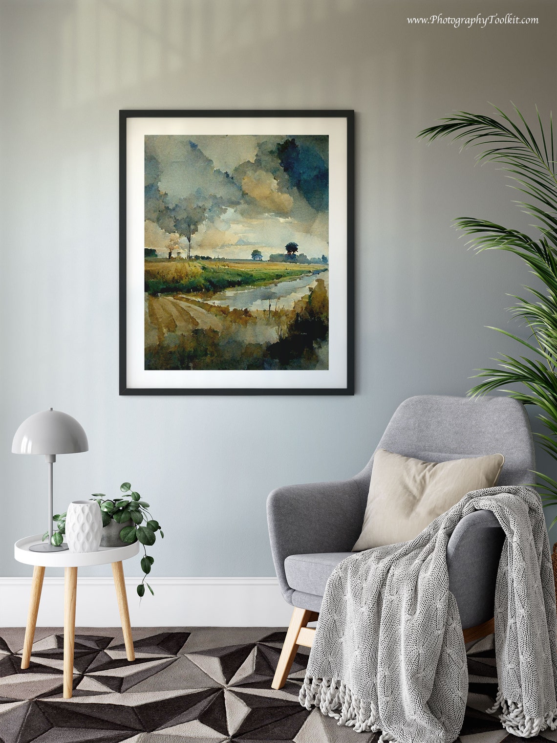 Country Road Fields Dramatic Clouds Muted Rural Landscape Poster - Image 6