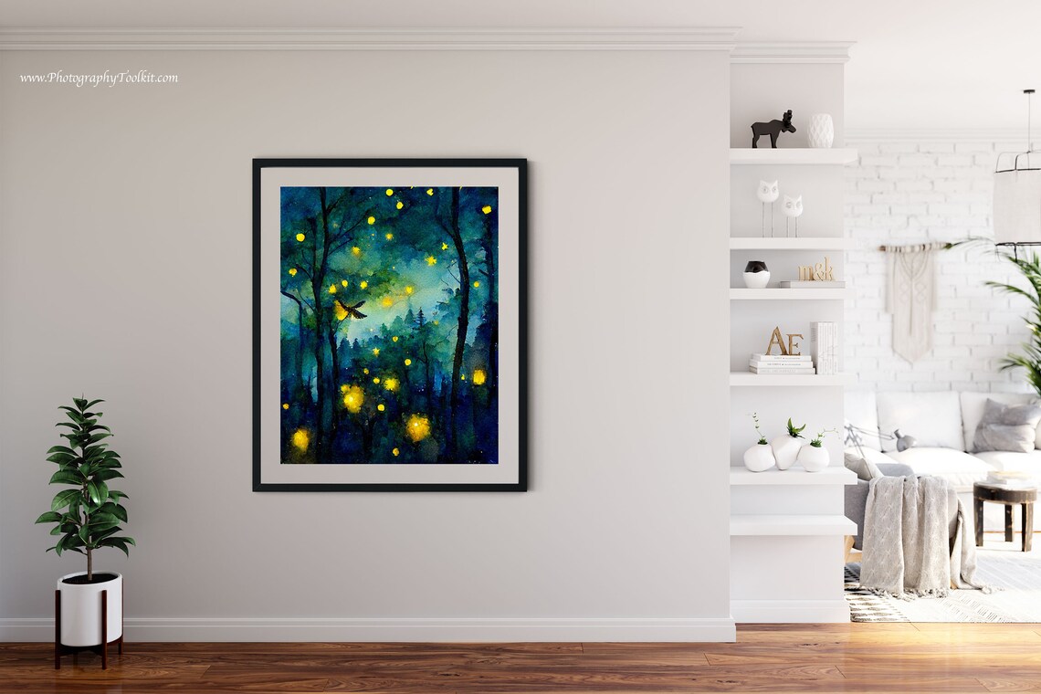 Firefly Night Sky Forest Art Print, Woodland Wall Art - Image 4