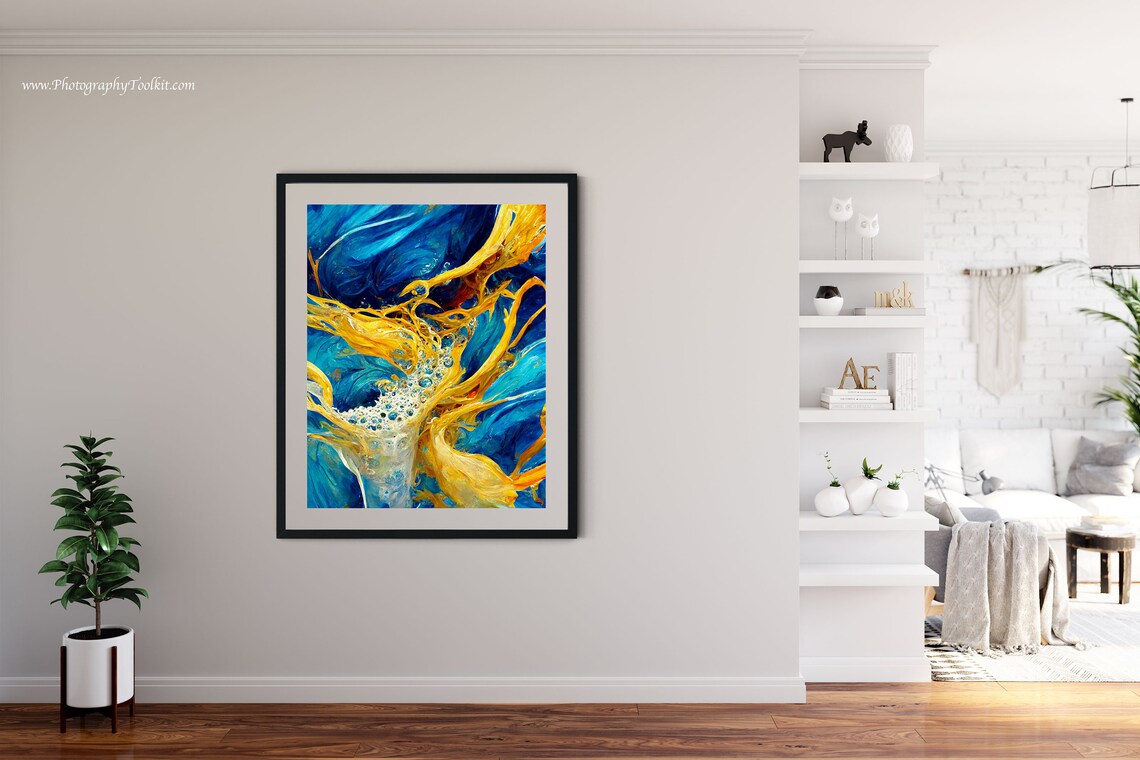 Blue And Gold Abstract Brush Strokes Art Print - Image 2