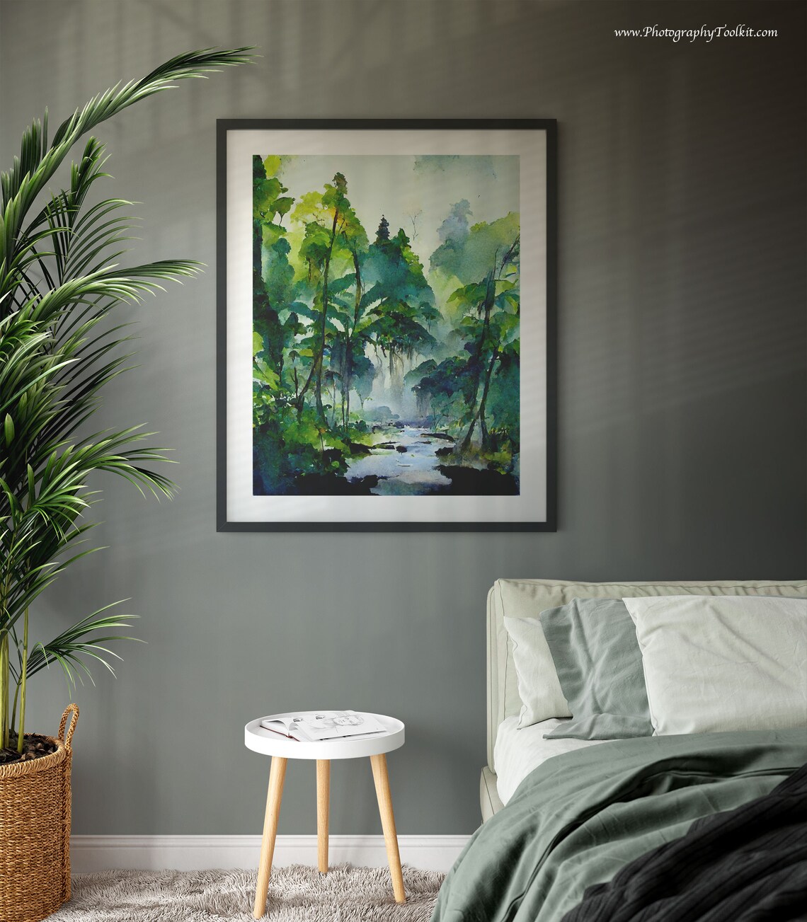 Misty Green Forest Stream in Morning Sunlight Watercolor Nature Poster - Image 3