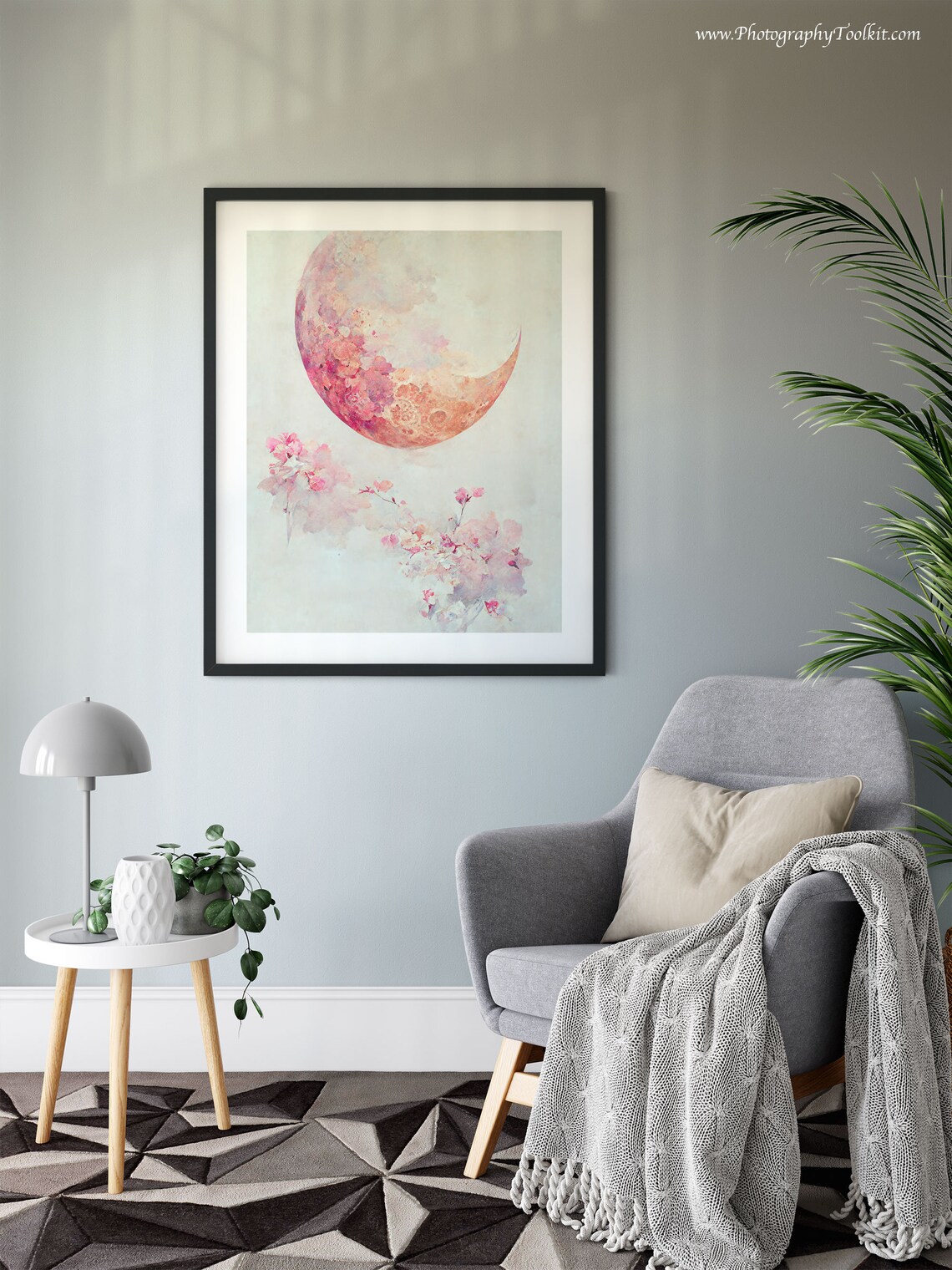 Pink Moon Art Print, Boho Moon Phase Flowers - Image 6