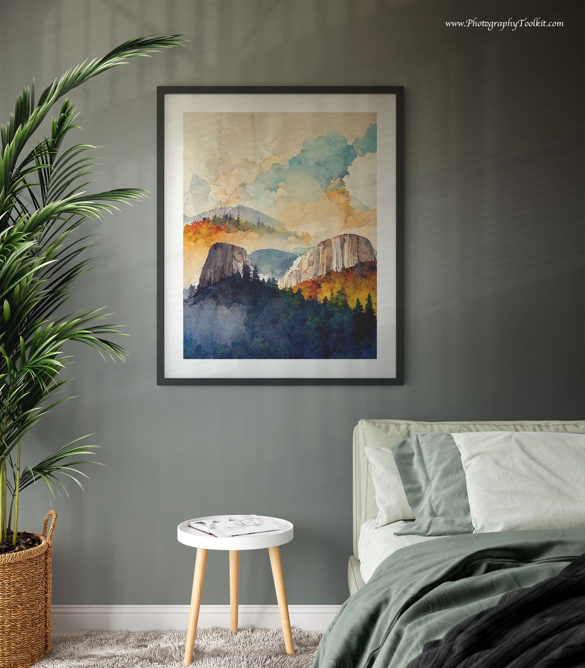 Yosemite Granite Domes Watercolor Print Misty Autumn Peaks Forest Art - Image 3