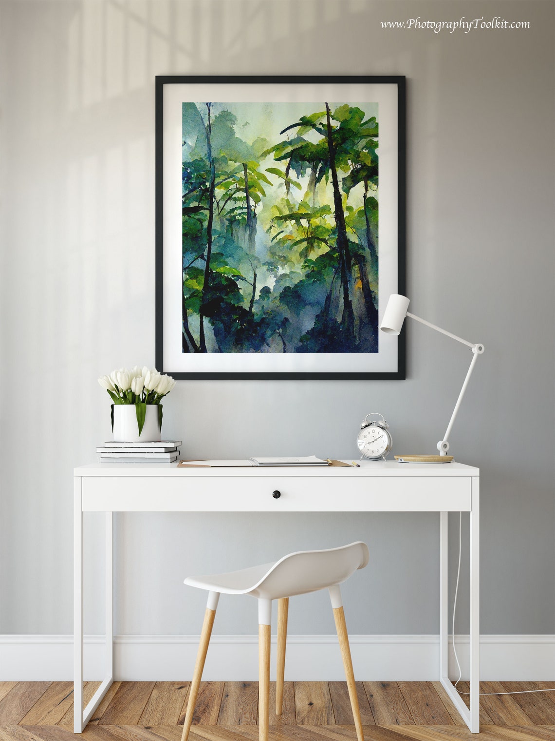 Sunlit Misty Tropical Forest Watercolor Jungle Nature Poster - Image 2