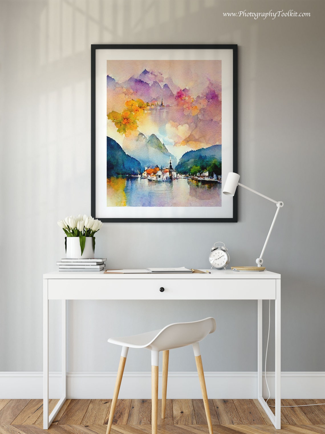 Hallstatt Austria Mountain Lake Village Scenic Watercolor Poster - Image 2