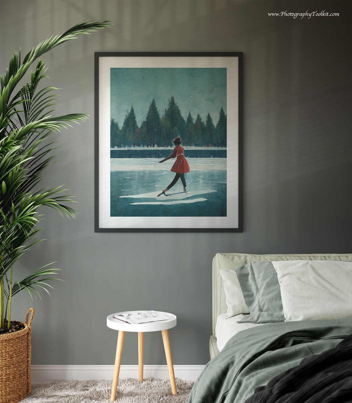 Woman Ice Skating Art Print, Winter Holiday Decor - Image 3