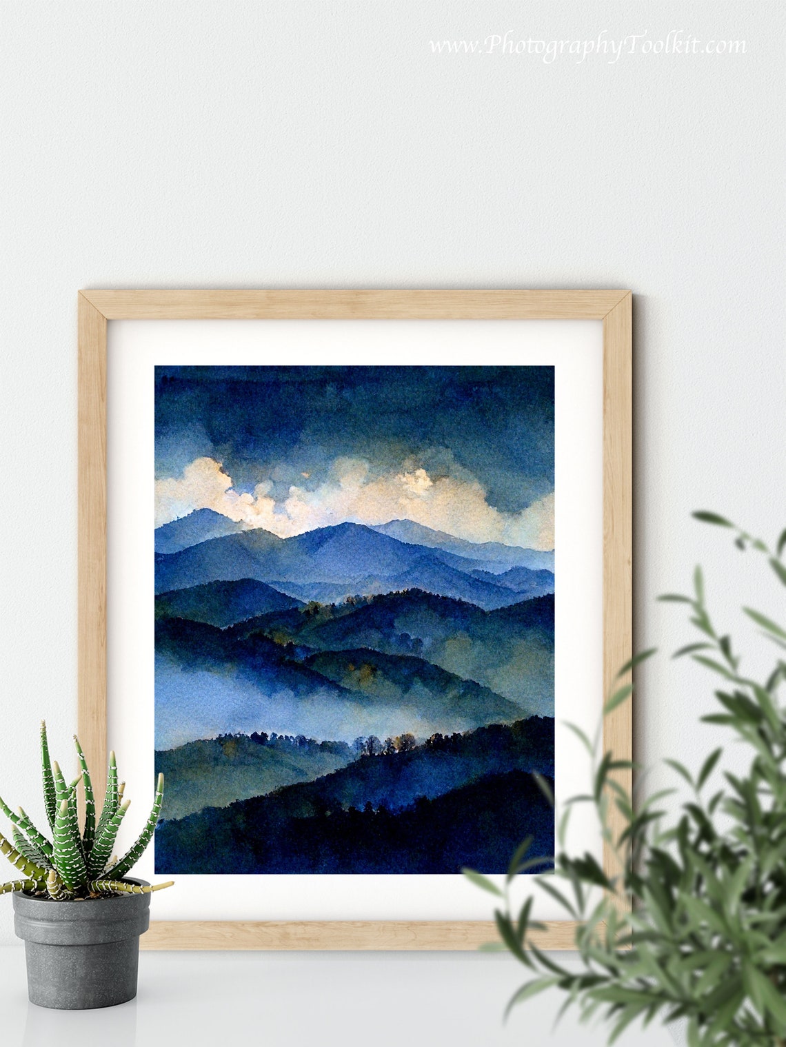 Misty Blue Mountain Layers Watercolor Foggy Peaks Serene Art Poster - Image 5