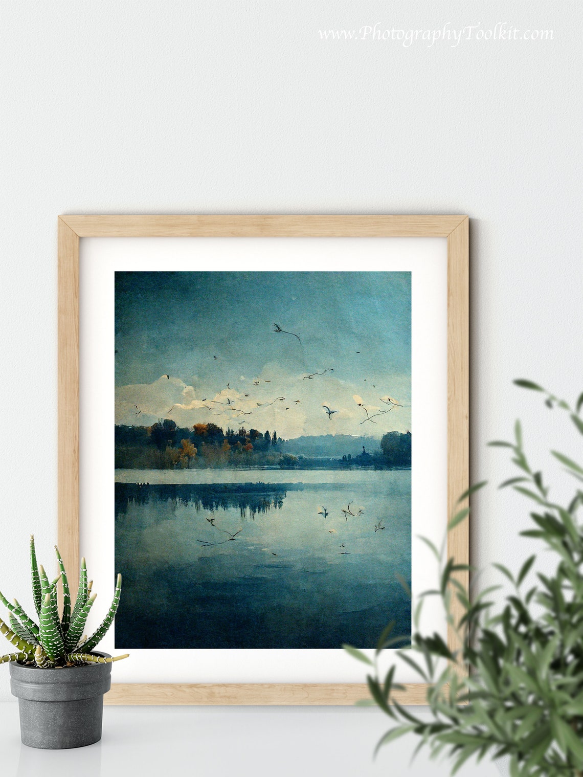 Birds Over Calm Blue Lake Watercolor Tranquil Nature Scene Poster - Image 5