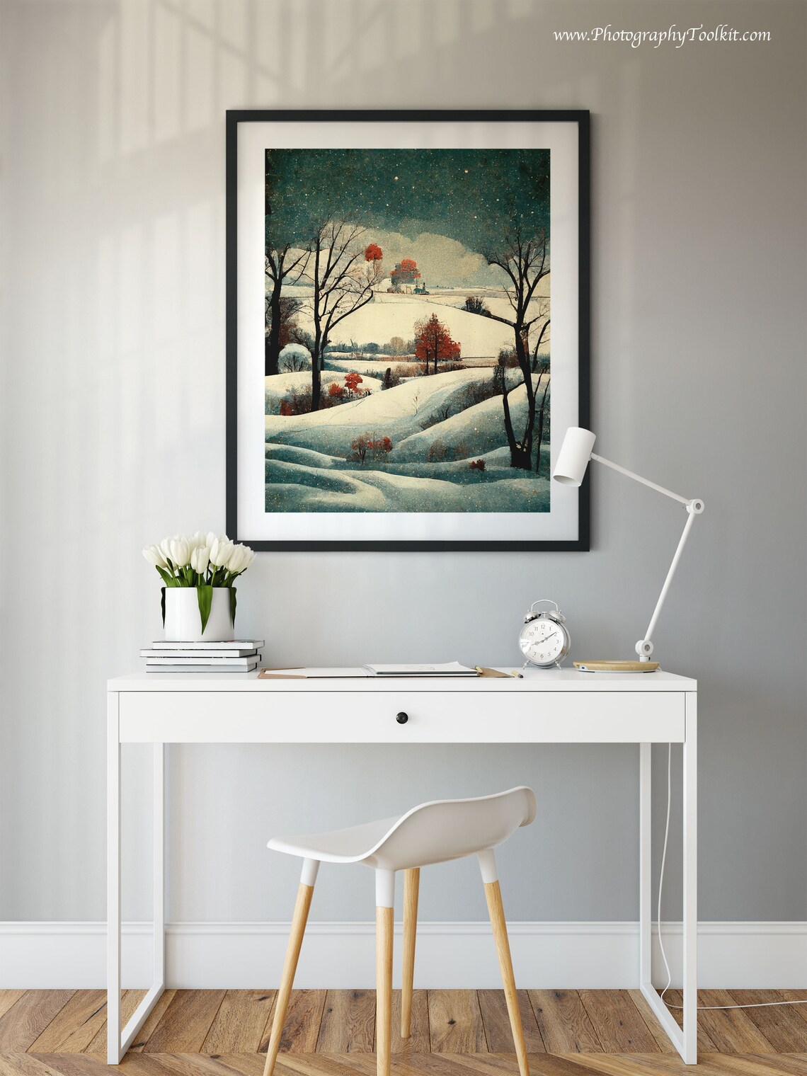Winter Landscape Watercolor Art Print, Rustic Forest - Image 2