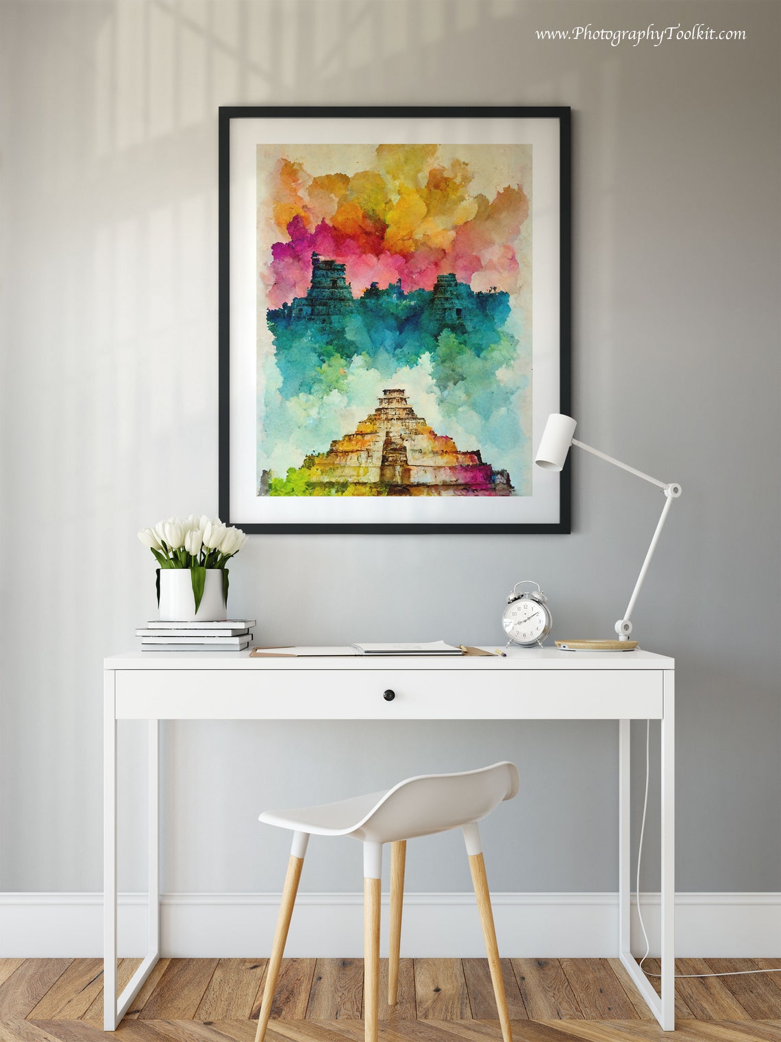 Chichen Itza Mexico Mayan Pyramid Watercolor Sunset Sky Poster - Image 2