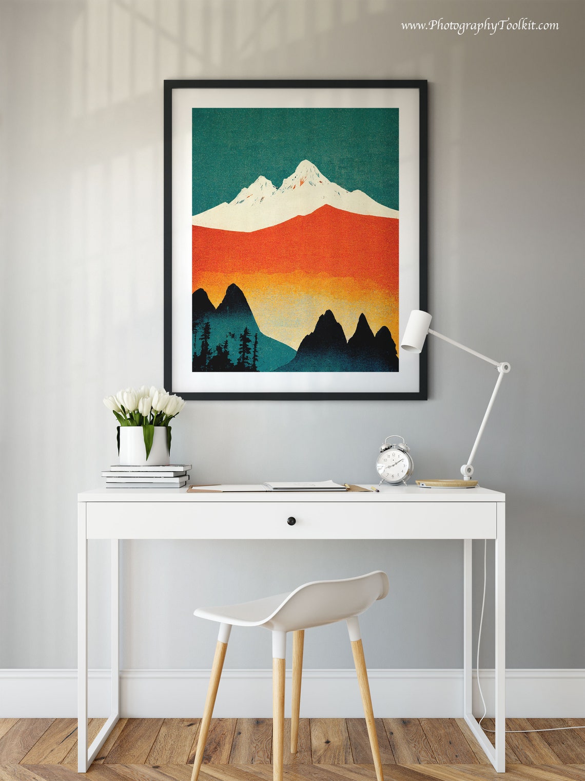 North Cascades Snow Peak Sunset Ridges Retro Minimalist Poster - Image 2