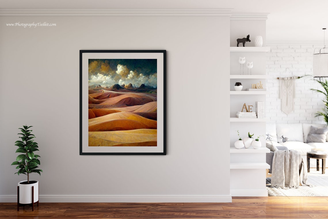 Rose Pink Desert Dunes Dramatic Clouds Desert Landscape Art Poster - Image 4