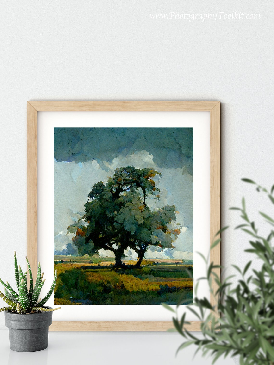 Solitary Tree in a Golden Field Under Storm Clouds Oil Style Poster - Image 5