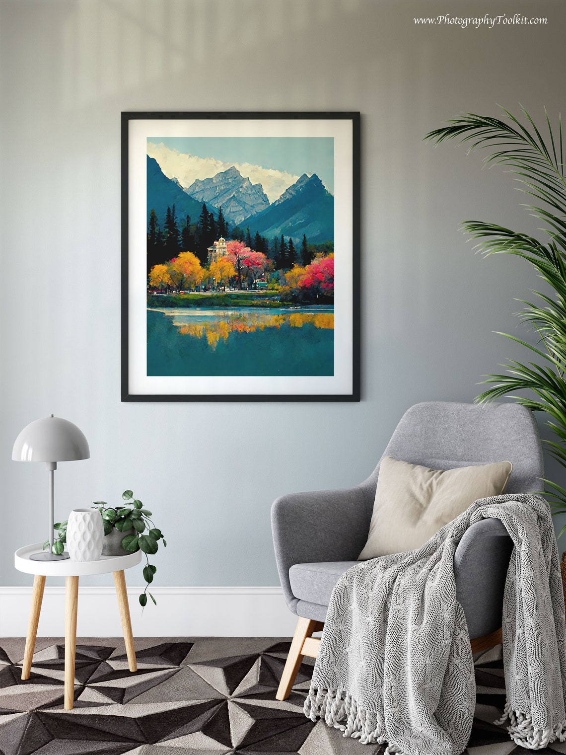Banff Autumn Village Lake Art Colorful Fall Trees Mountain View Print - Image 6