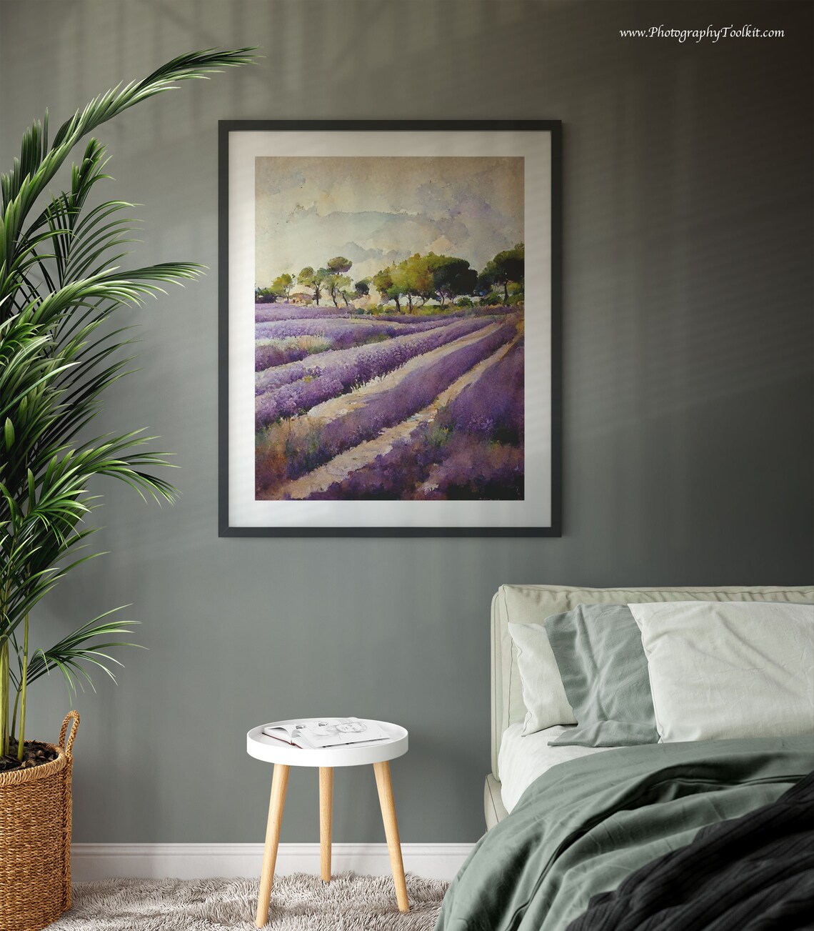 Lavender Field Rows Trees Watercolor Purple Floral Art Poster - Image 3