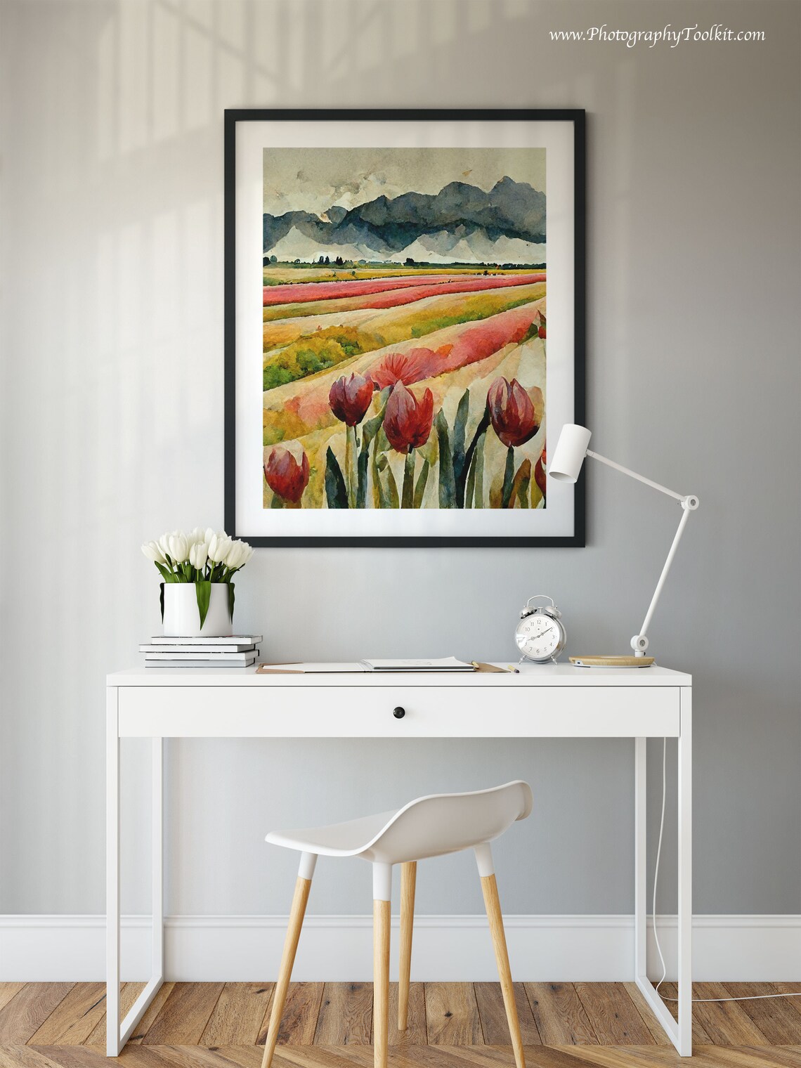 Tulip Print, Vintage Spring Meadow Landscape Art Print - Image 2