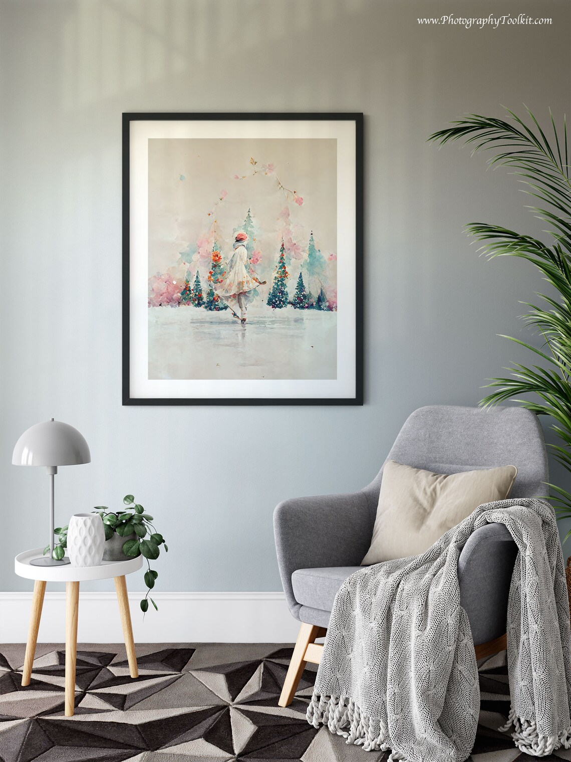 Woman Ice Skating Winter Christmas Art Print - Image 6