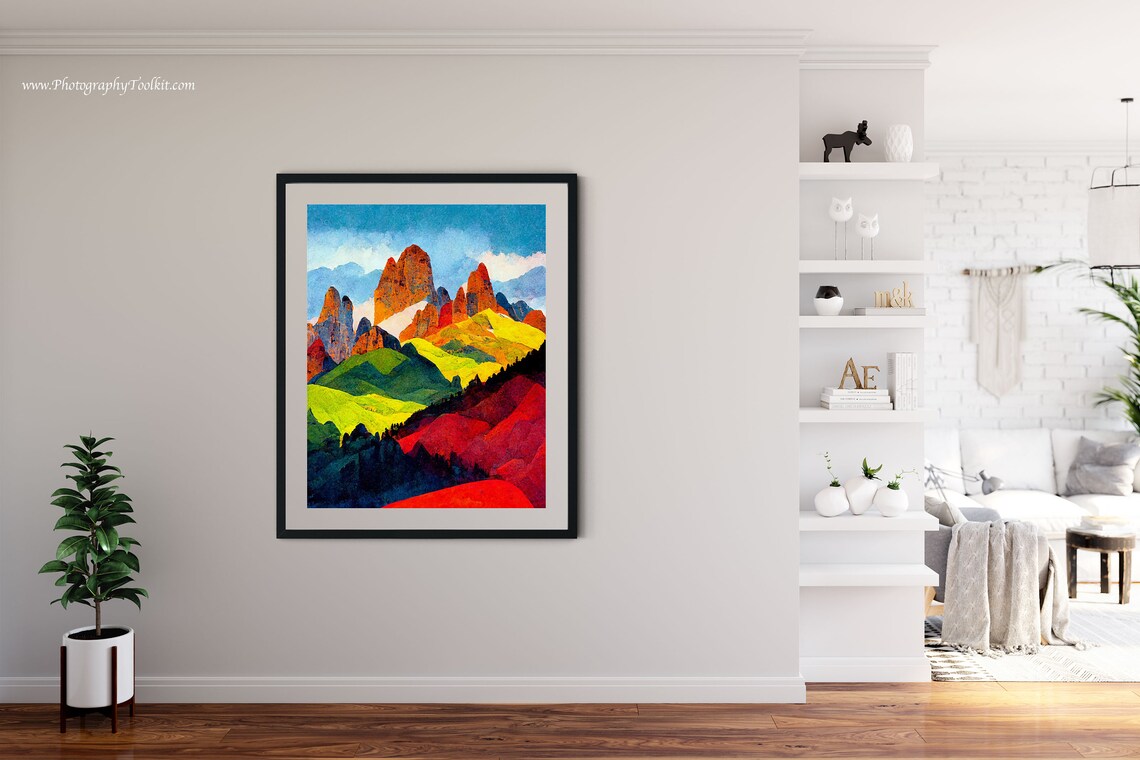 Dolomites Colorful Jagged Mountain Peaks Bold Expressionist Landscape Print - Image 4