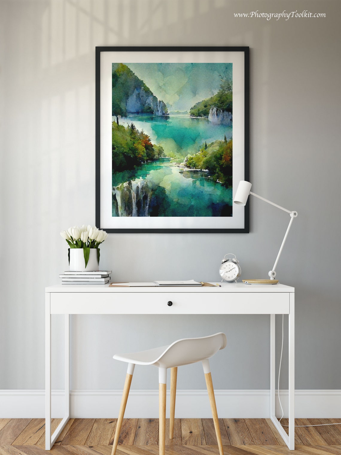 Plitvice Lakes Turquoise Waterfalls Lush Watercolor Scenic Poster - Image 2