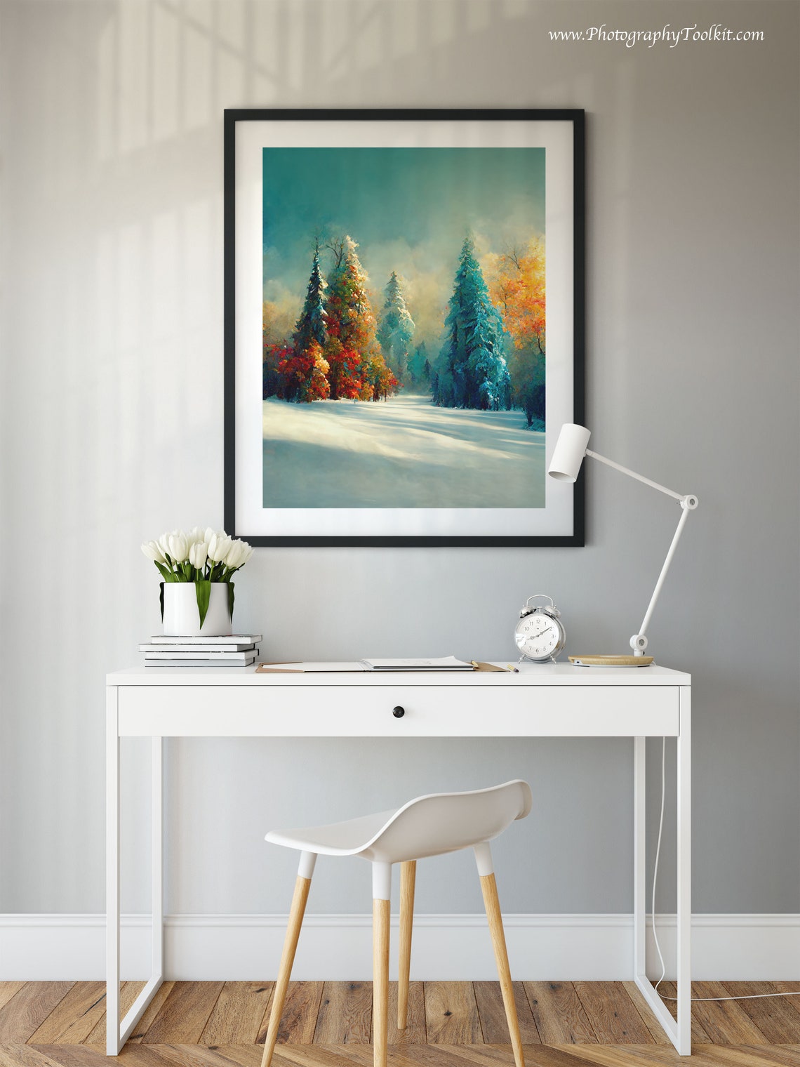 Snowy Winter Forest Landscape Snow Covered Trees Painting Poster - Image 2