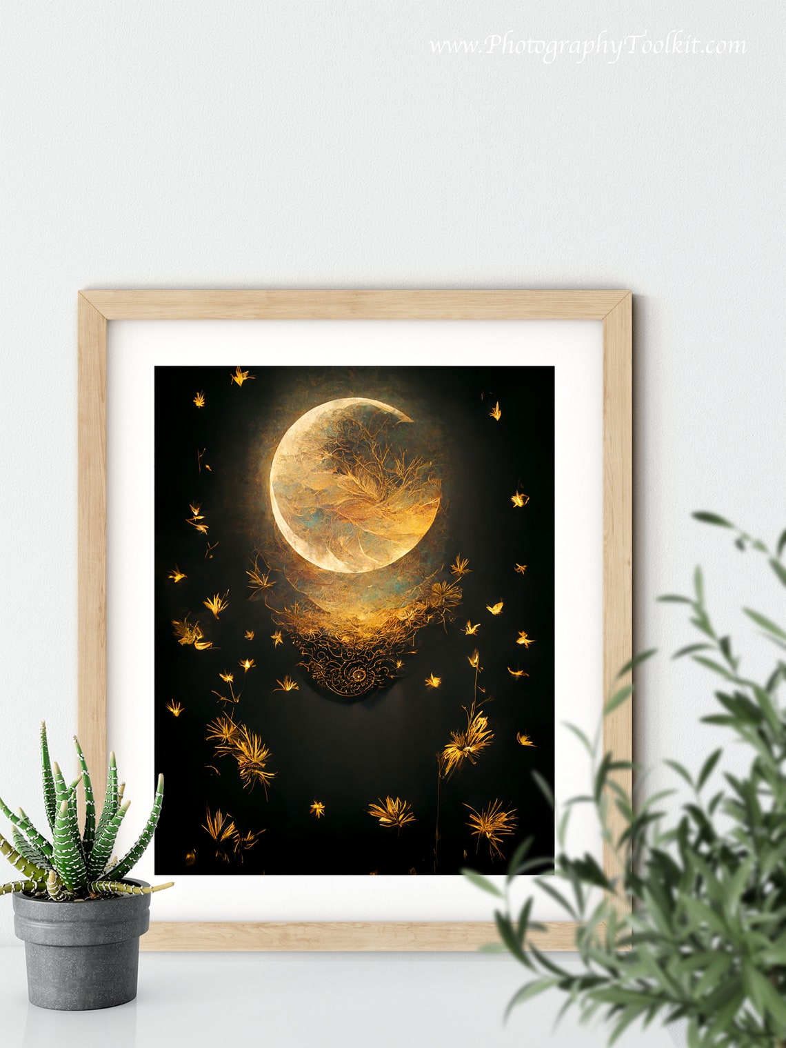 Golden Moon Glowing Moths Black Elegant Night Insect Art Poster - Image 5