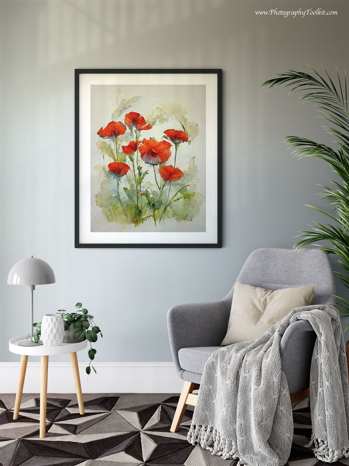 Red Poppy Meadow Watercolor Textured Speckled Floral Art Poster - Image 6