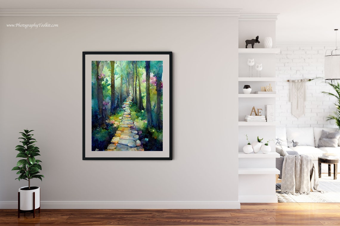 Forest Path Print Tree Wall Art Forest Print Adventure Art Print Forest Watercolor Forest Wall Art Sycamore Path Print Wilderness Art - Image 4