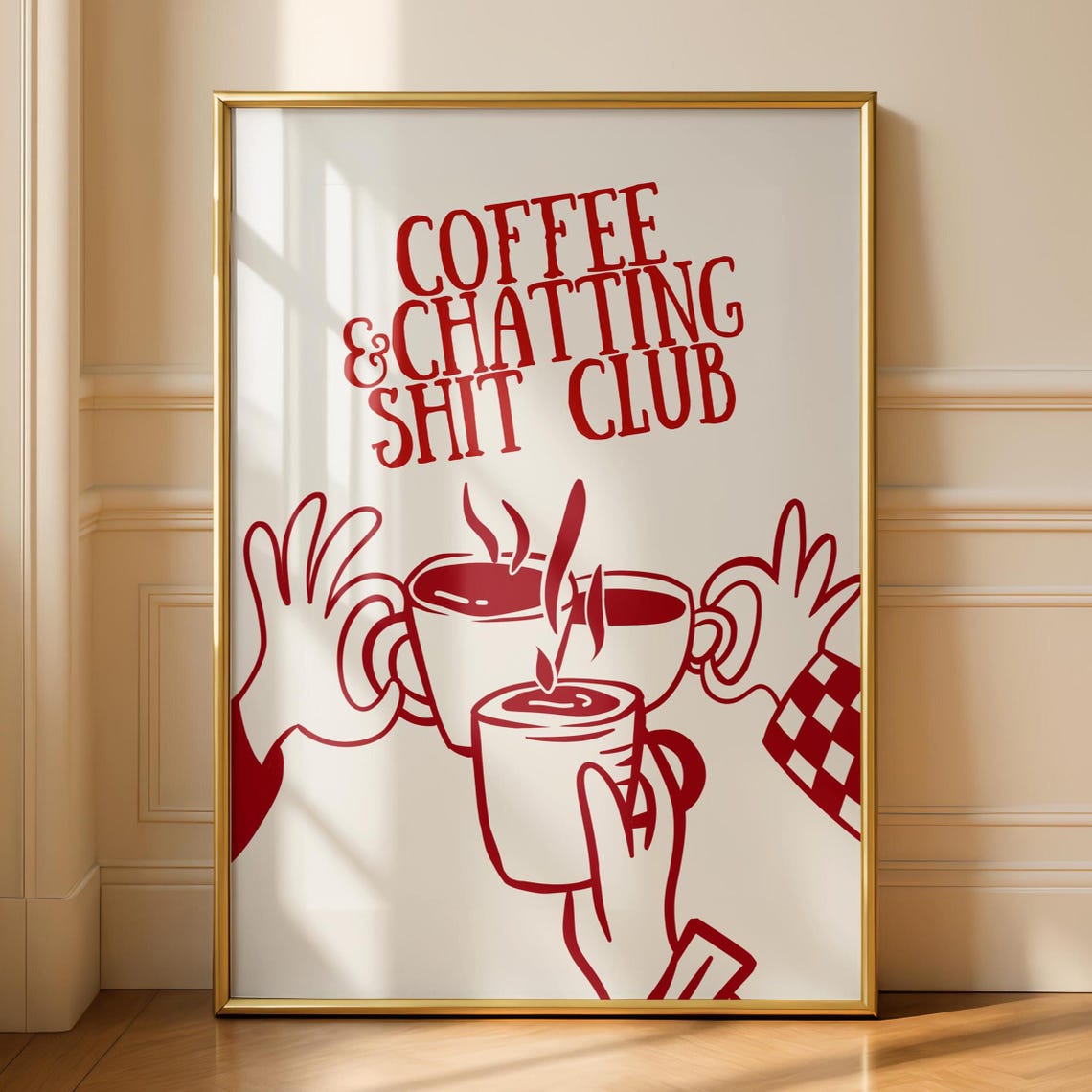 Coffee And Chatting Shit Club Red Retro Funny Kitchen Quote Poster