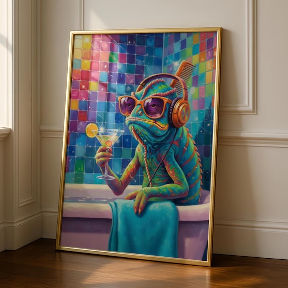 Funny Chameleon Bathroom Art Print