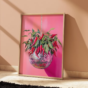 Disco Ball Art Chilli Pepper Kitchen Poster Print