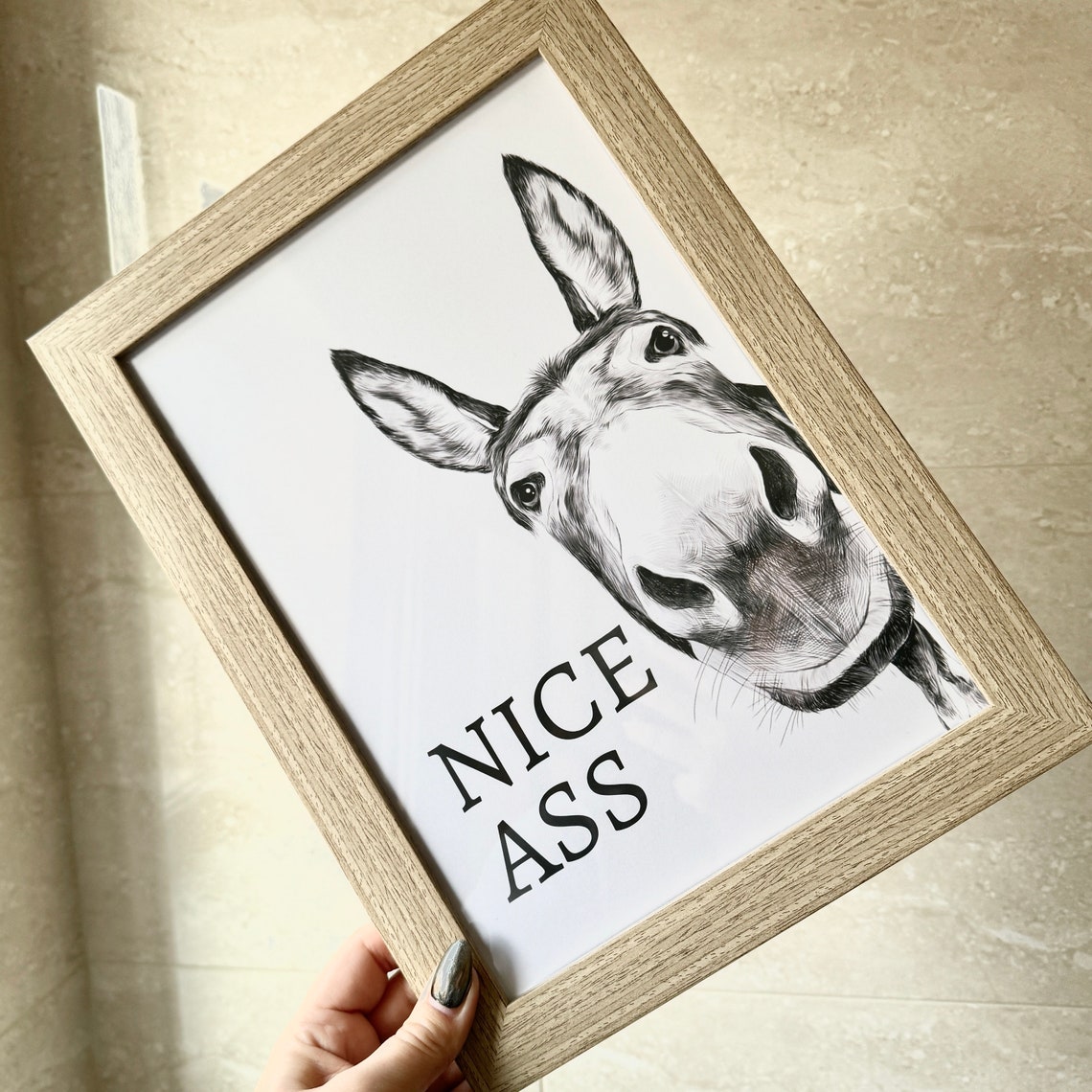 Cheeky Funny Donkey Nice Ass Quote Sketch Bathroom Humor Wall Art