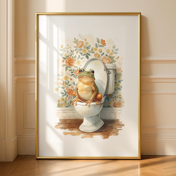 Funny Frog Bathroom Art Print, Cottagecore Humor