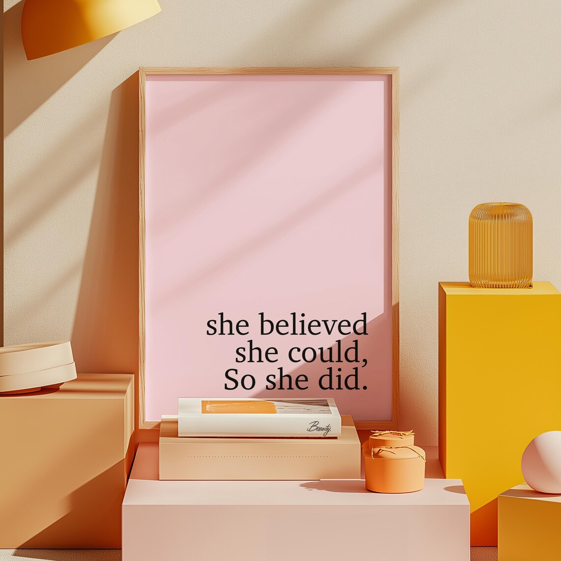 She Believed Could Pink Girls Room Art Print