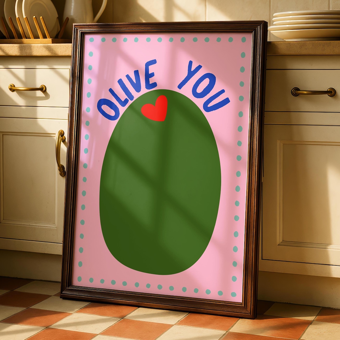 Olive You Kitchen Print, Fun Colourful Wall Art