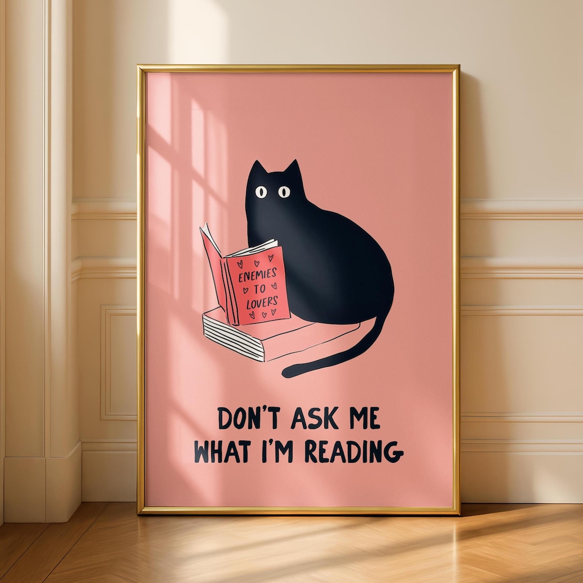 Black Cat Art Print, Modern Library Decor