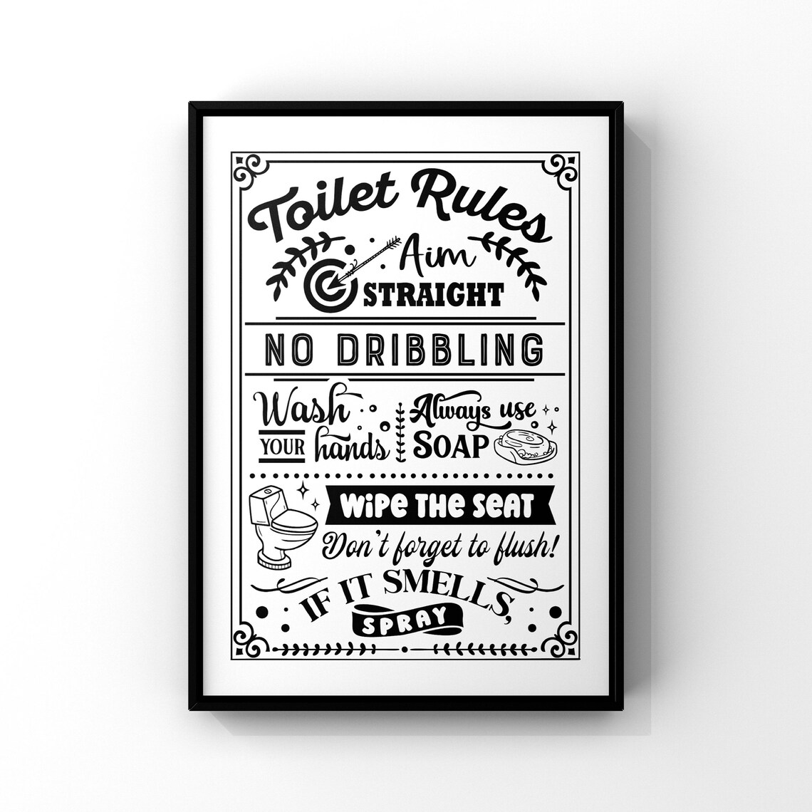 Vintage Toilet Rules Sign Funny Bathroom Wall Decor Rules Print