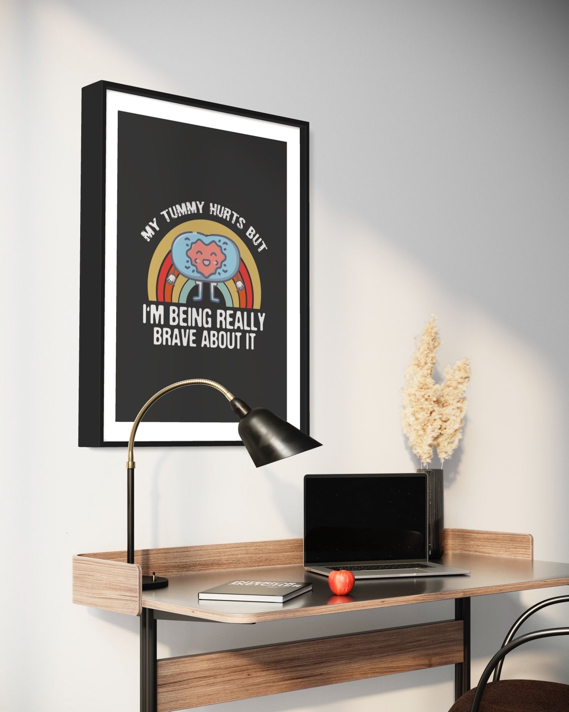My Tummy Hurts Retro Cartoon Brave Rainbow Funny Quote Poster - Image 2