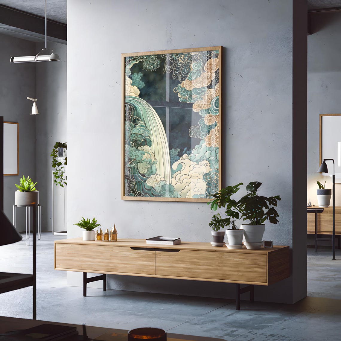 Japanese Ikigai Ukiyo E Print Waterfall Painting Poster Masculine Wall Hanging Art Traditional Japanese Artwork - Image 3