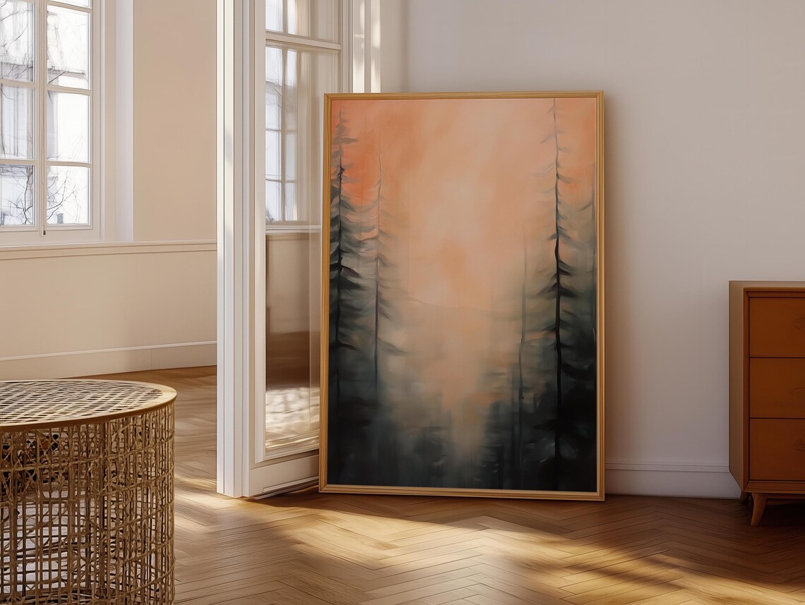 Abstract Pine Tree Wall Art Vintage Forest Painting Rustic Masculine Wall Hanging Art Nature Artwork - Image 6