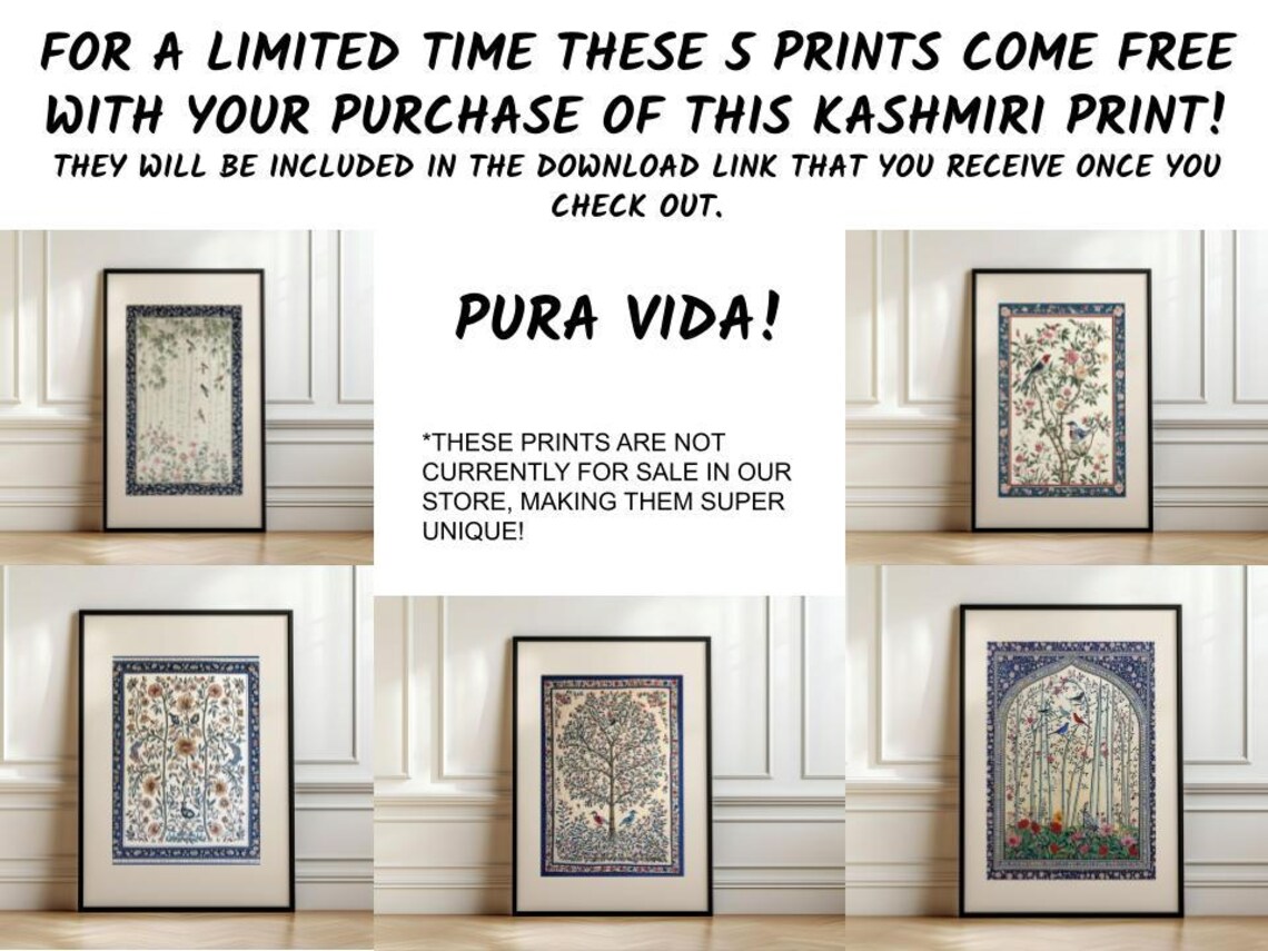 Blue Kashmiri Textile Art Print, Light Academia Vintage - Image 6