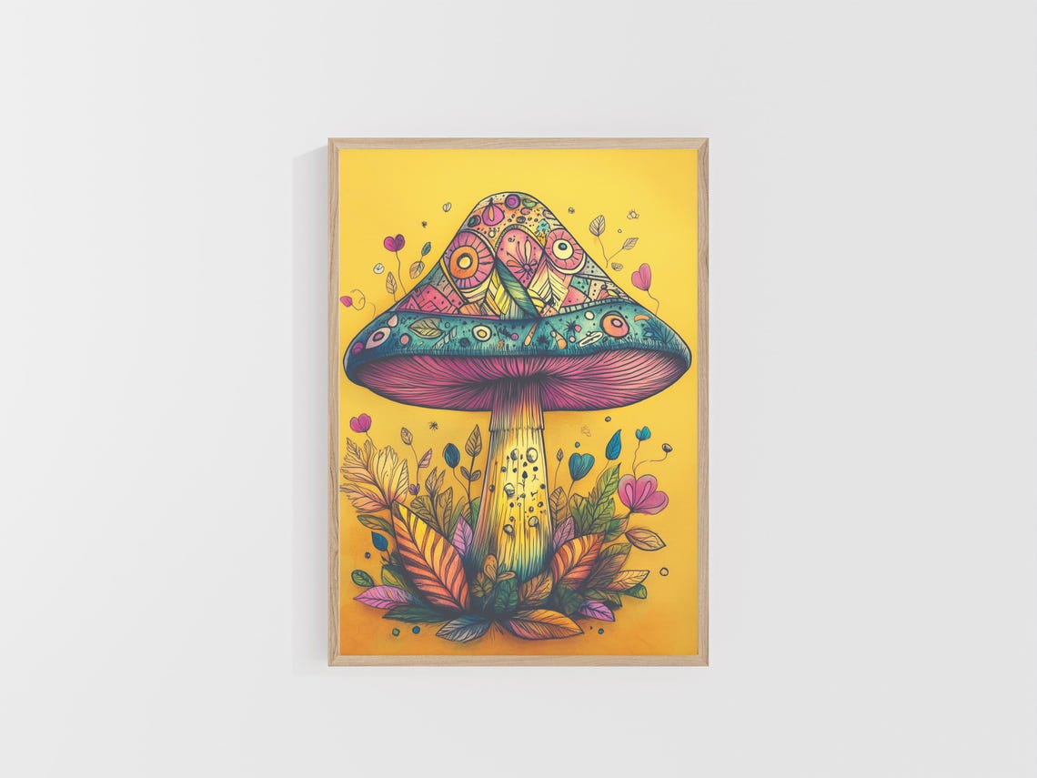 All Seeing Eyes Mushroom With Patterned Cap Yellow Art Poster - Image 5