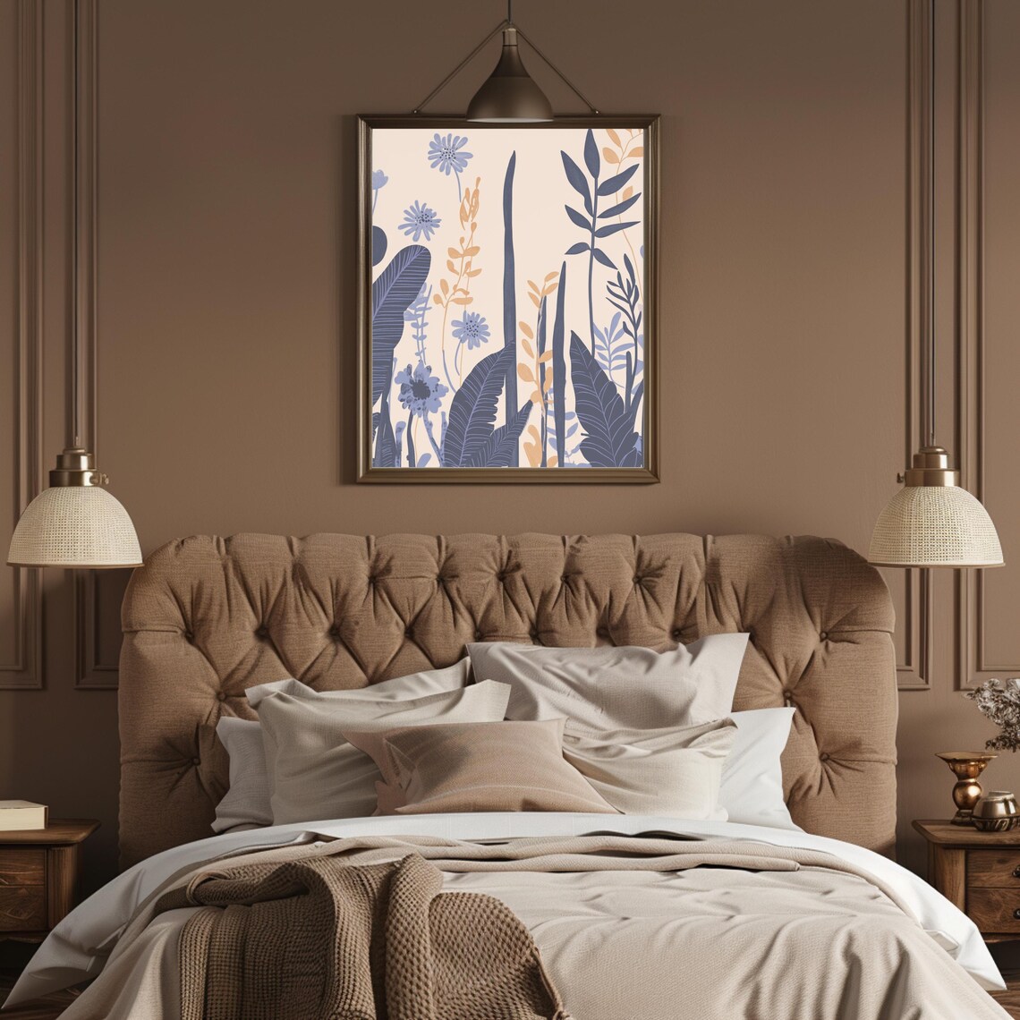 Blue Purple Wildflowers with Gold Leaves Chinoiserie Botanical Poster - Image 6