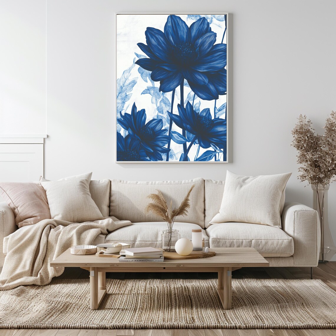 Large Cobalt Blue Flower Bloom Pair Botanical Watercolor Art Poster - Image 5