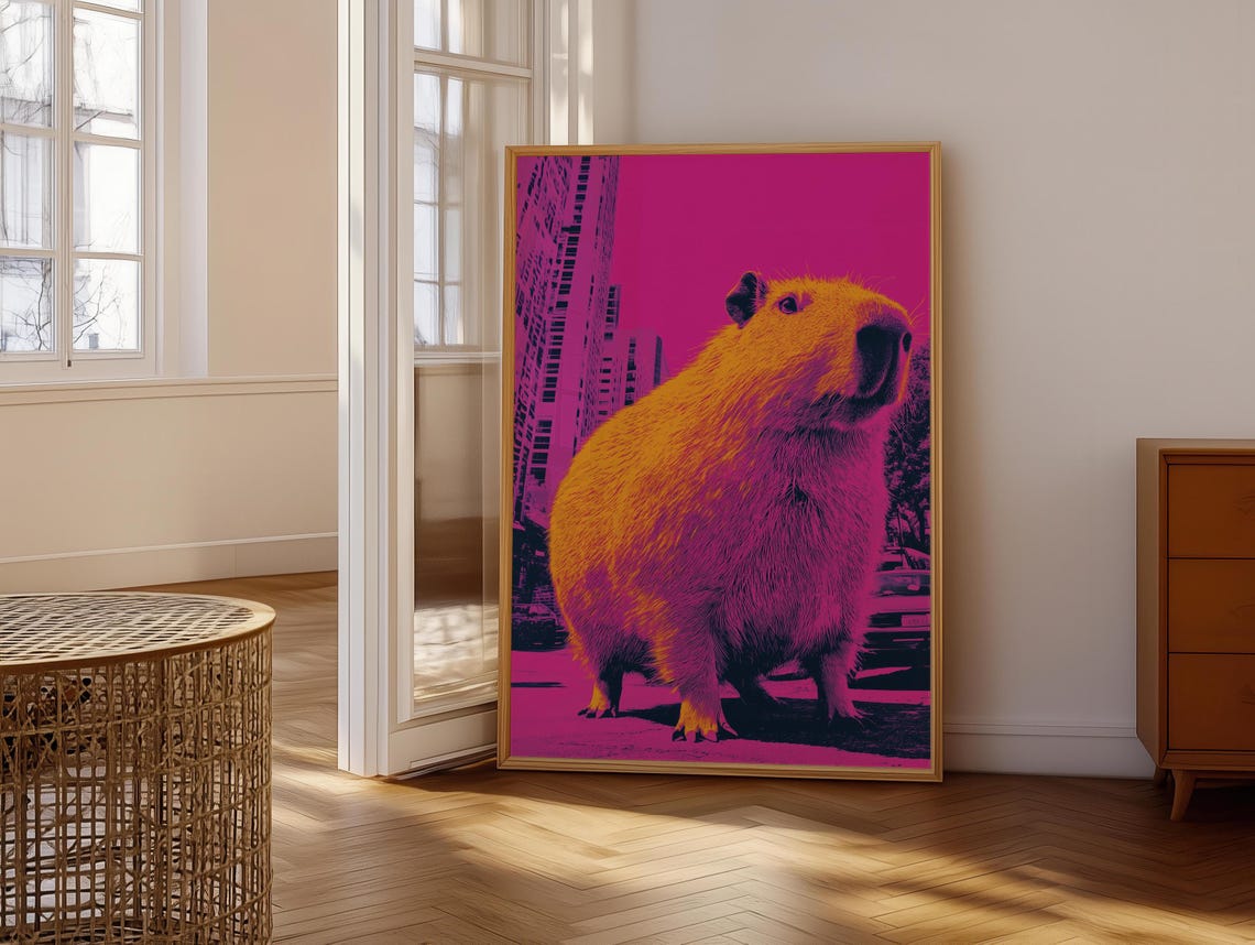Magenta Orange Capybara Close-Up City Background Pop Art Poster - Image 7