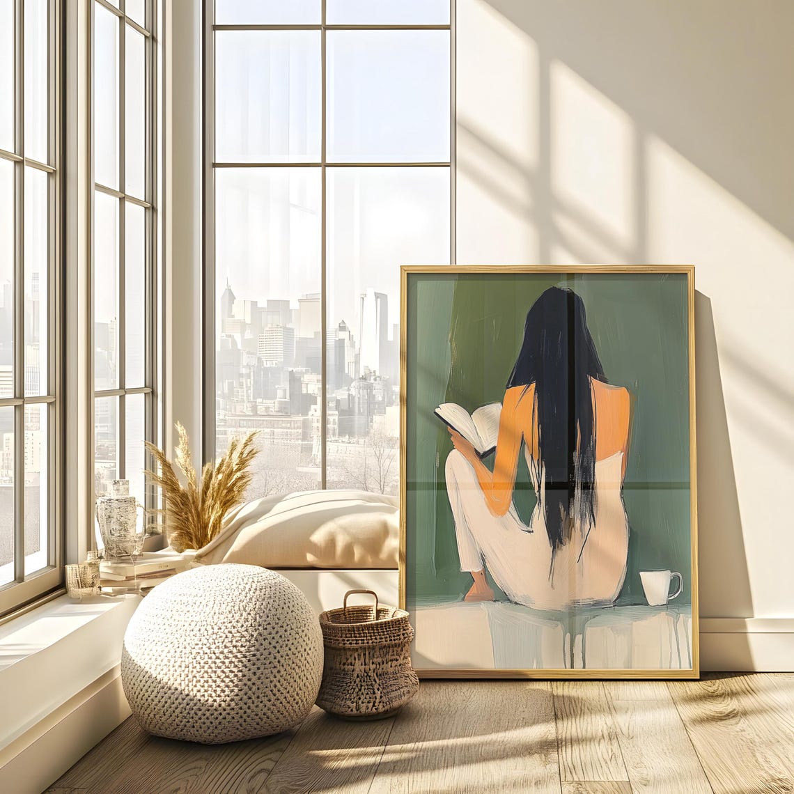 Woman With Long Black Hair Reading From Behind Coffee Cup Poster - Image 2