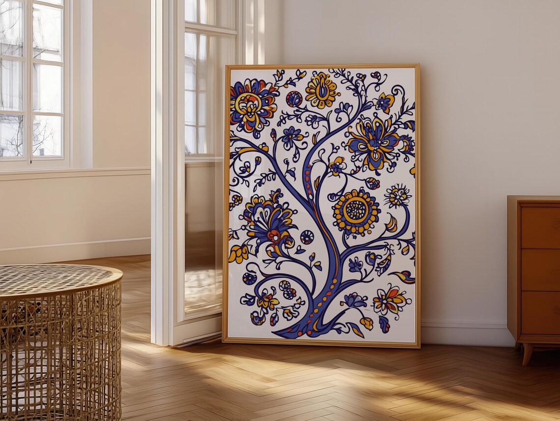 Slate Blue And Gold Ukrainian Folk Tree Of Life Floral Poster - Image 6
