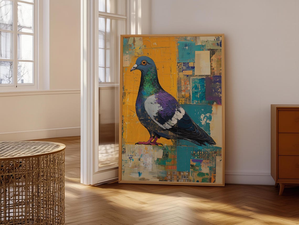 Pigeon Print Abstract Oil Paint Colorful Rainbow Image Wall Art Pigeon Lover Decor Print Artwork - Image 6