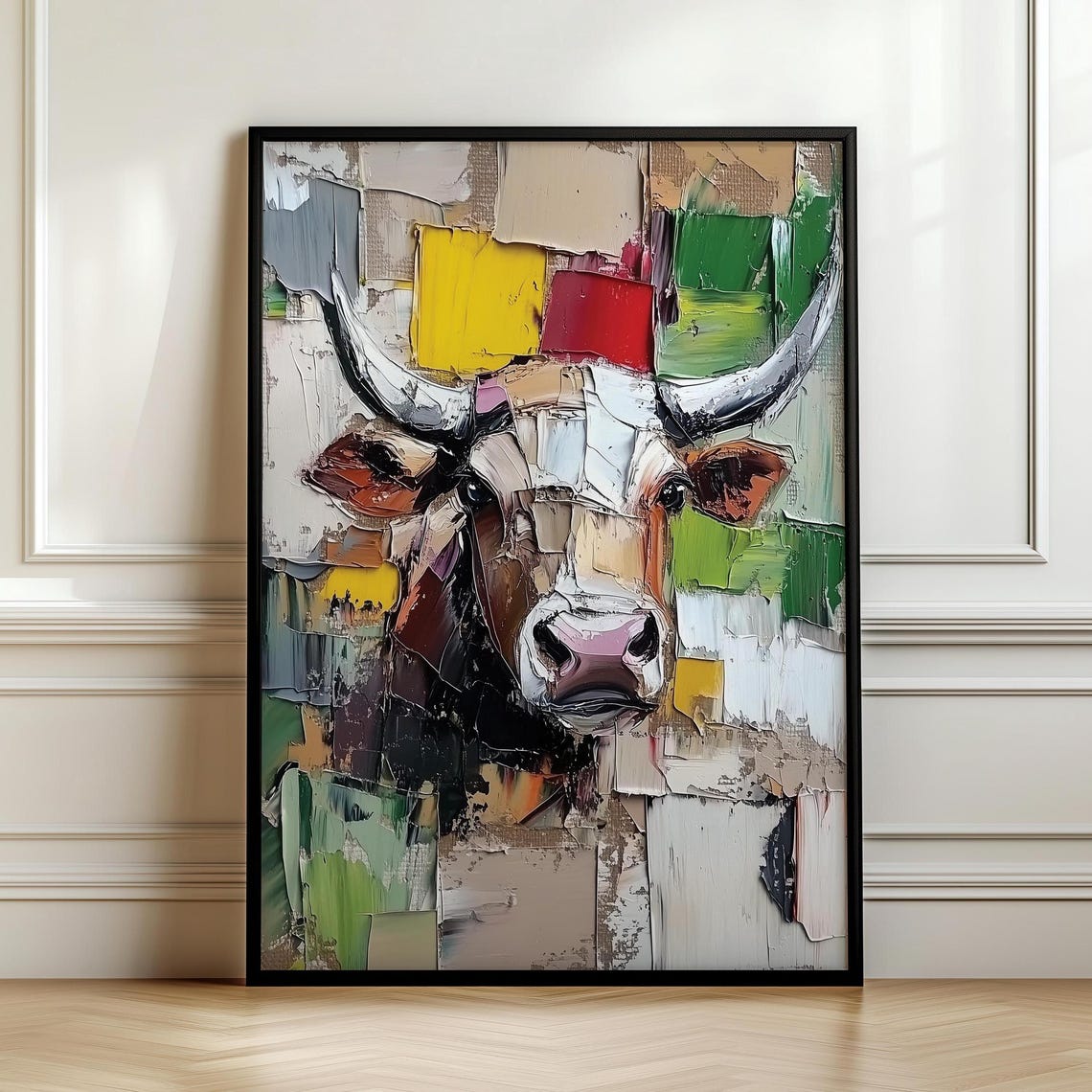 Abstract Impasto Longhorn Steer in Grays and Bold Reds Poster