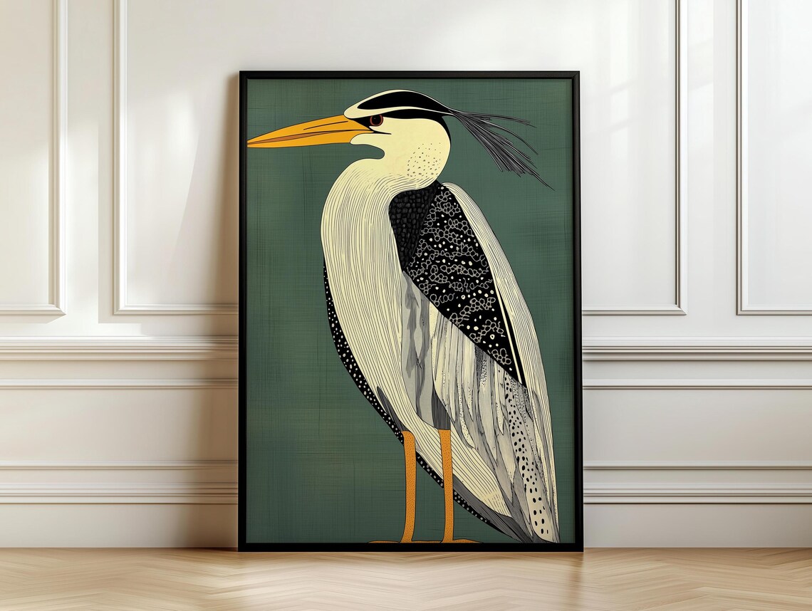 Emerald Green Heron Bust Portrait Art Deco Style Bird Poster - Image 7