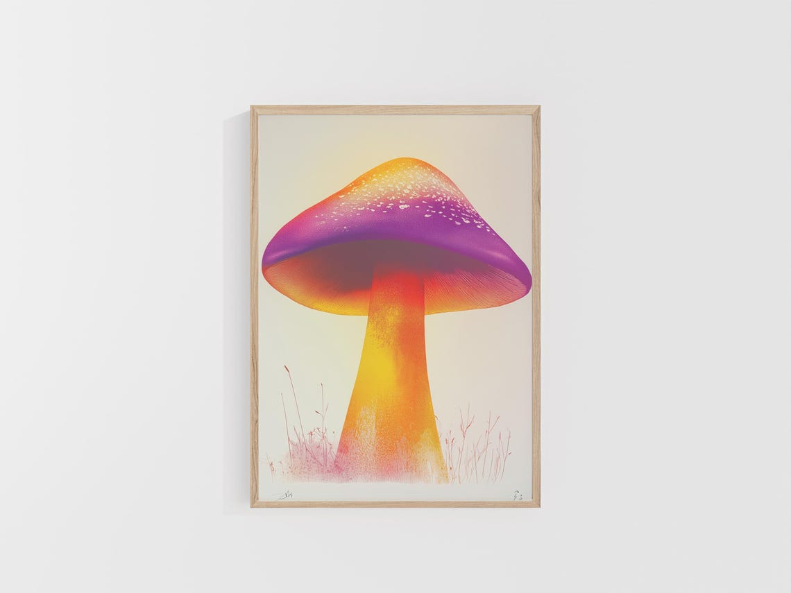 Airbrush Gradient Purple Orange Mushroom Psychedelic Fungi Art Poster - Image 5